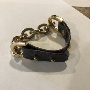 Leather and costume gold bracelet